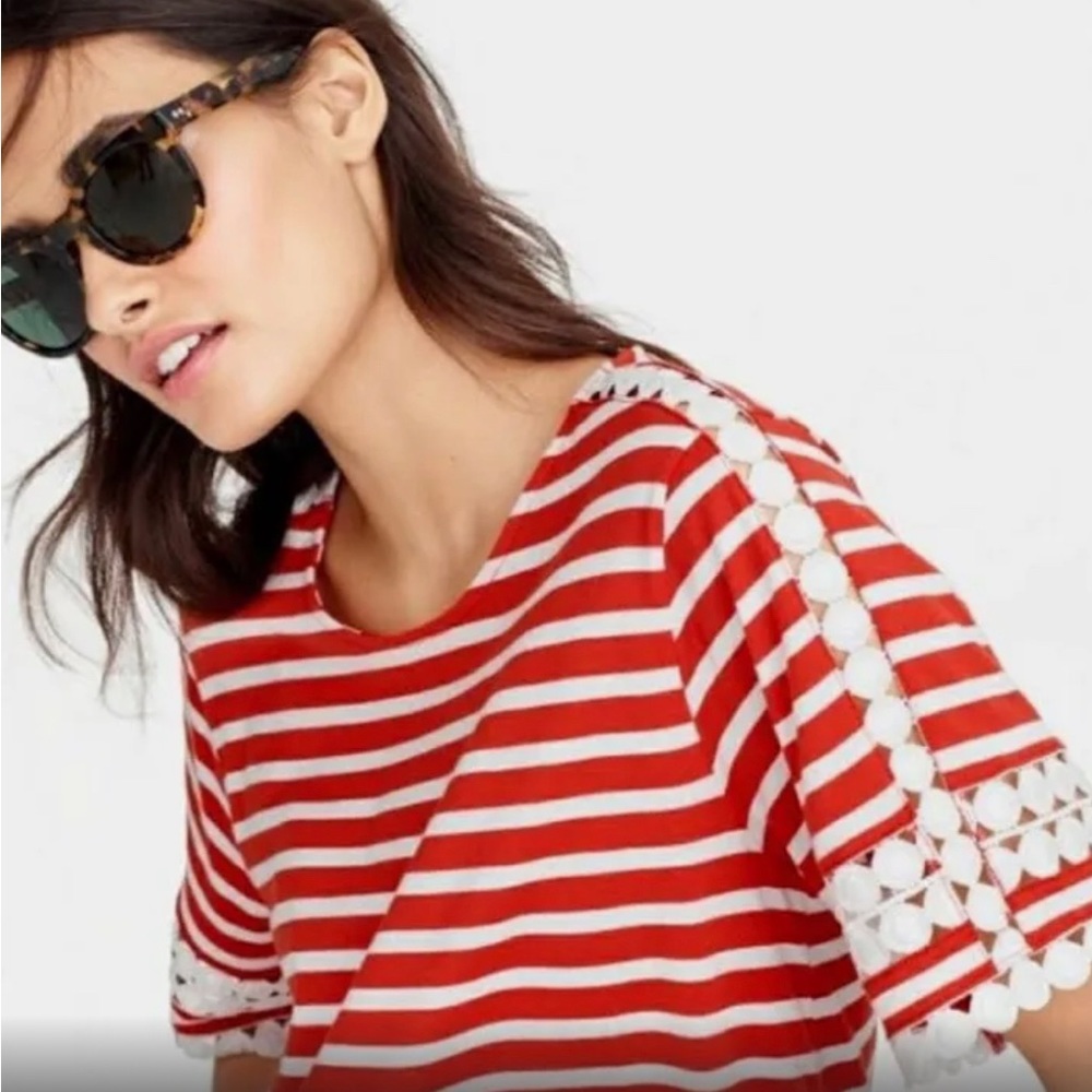 Jcrew Lace Embroidered Top Red and White Striped Top Size XXS